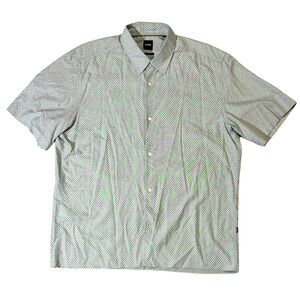 Boss mens L Large regular fit green floral lyocell short sleeve button up shirt